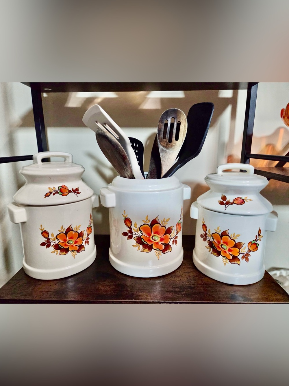 VINTAGE 1970s canisters & utensil holder